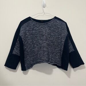J.Crew Wool Blend Colorblock Knit Cropped Sweater Top Navy Gray Crewneck Sz S